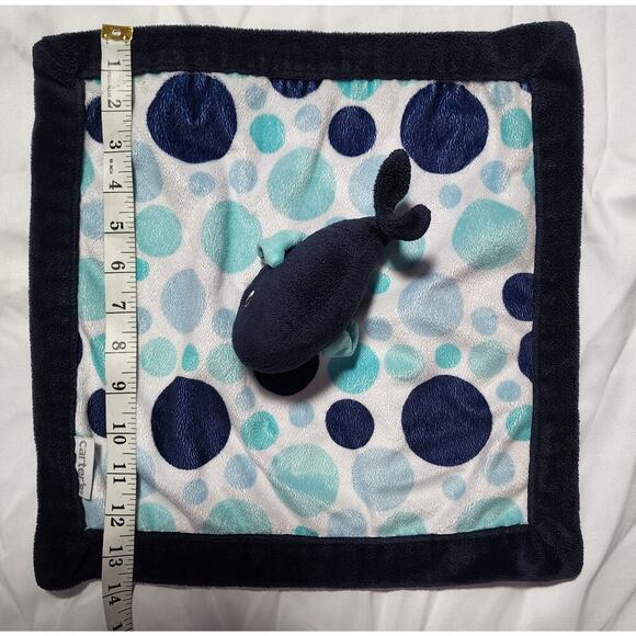 Carters Whale Security Blanket Baby Lovey Navy Blue Aqua Polka Dots - Picture 4 of 4
